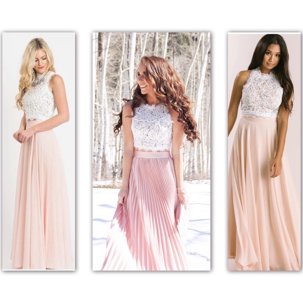 A.Peach White Lace Crop Top